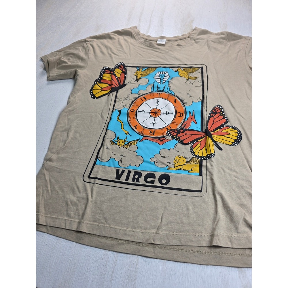 La Luna Virgo Tarot Card Graphic Tee Tan Cotton Boho Astrology Shirt Small